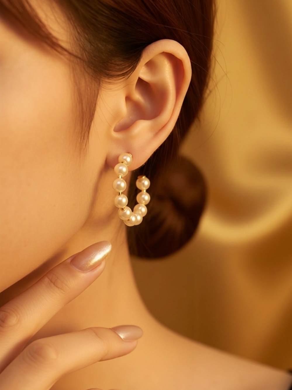 Diamonique Pearl Hoop Earrings in Cream Pearlescent